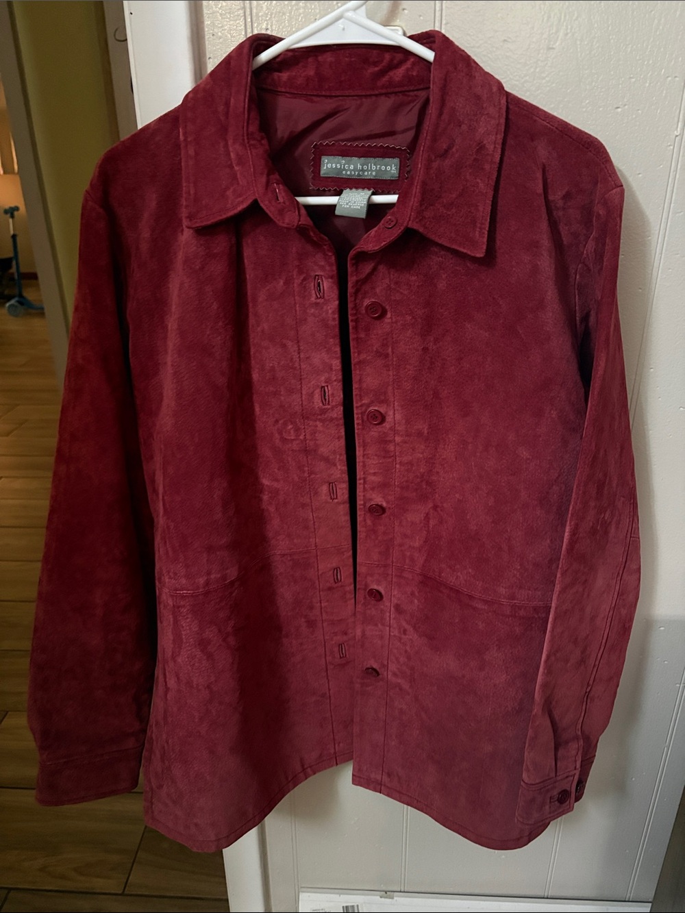 Jessica Holbrook Suede Button-Up Jacket in Deep Wine